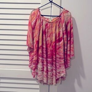 Abstract print tank top with sheer overlay in matching print on top